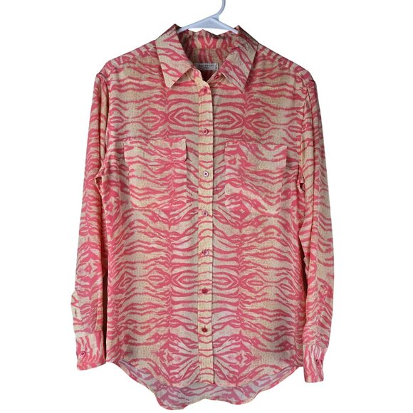 Equipment Femme XS Pink & Beige Zebra Print Silk Button-Up Shirt Career Classic - Picture 1 of 5